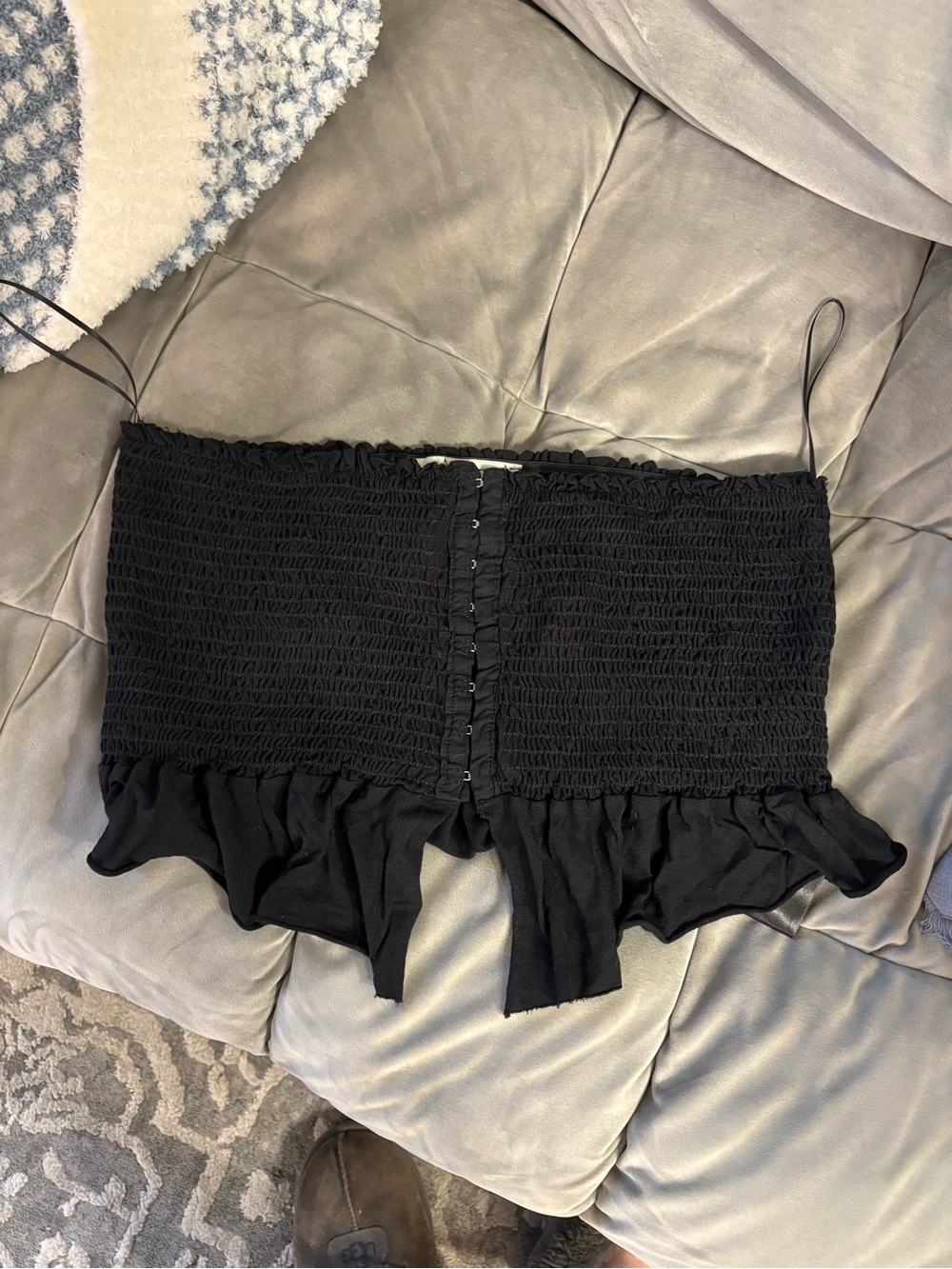 Urban Outfitters Black Smocked Tube Top with Ruffle Trim